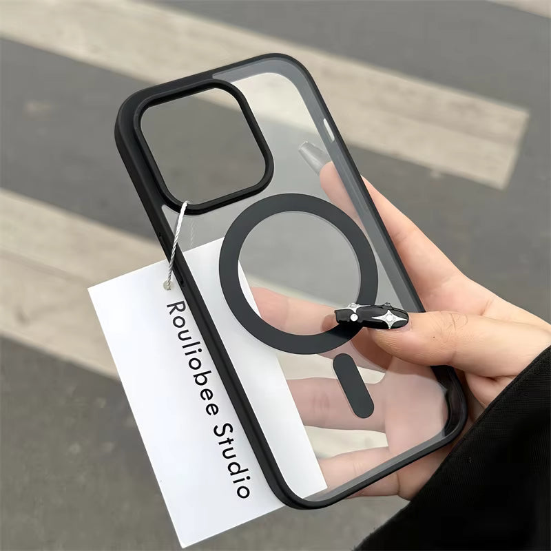 Iphone 16/pro/pro max Compatible Transparent Magnetic Acrylic Soft Edge Hard Case