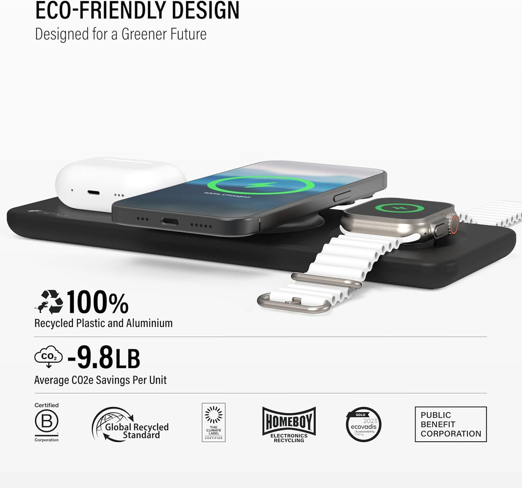 Nimble Podium 3-in-1 Wireless Charging Station for Apple, Qi2-Certified 15W Magsafe Charger Stand, Wireless Charger for iPhone 17 16 15 14 13 - Apple Watch - Airpods Series (Charger & USB-C Included)