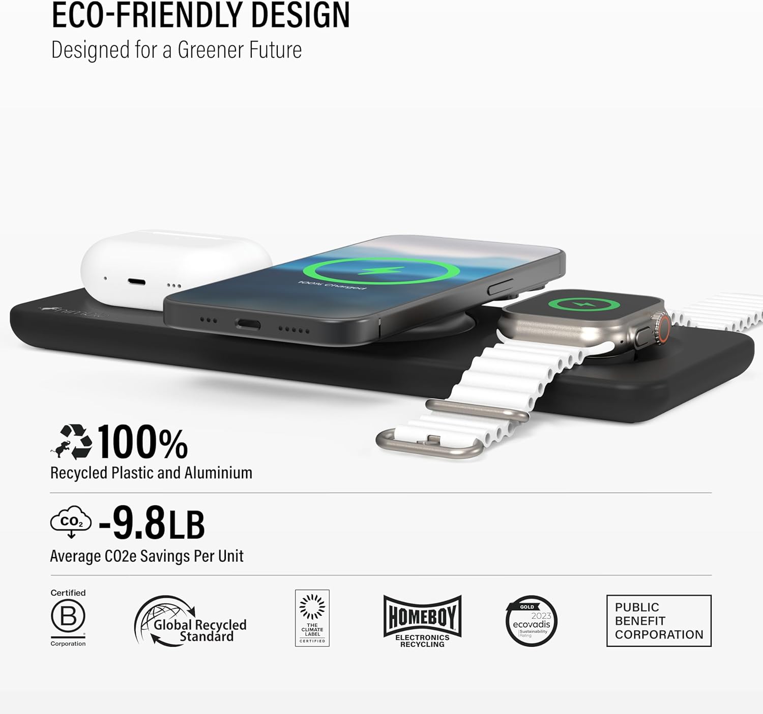 Nimble Podium 3-in-1 Wireless Charging Station for Apple, Qi2-Certified 15W Magsafe Charger Stand, Wireless Charger for iPhone 17 16 15 14 13 - Apple Watch - Airpods Series (Charger & USB-C Included)