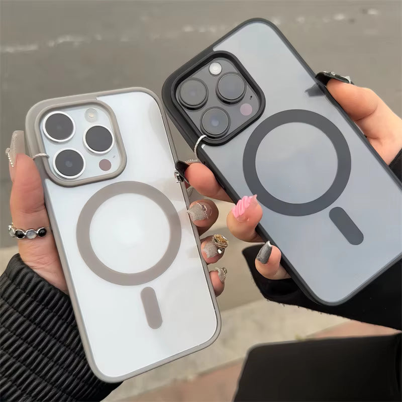 Iphone 16/pro/pro max Compatible Transparent Magnetic Acrylic Soft Edge Hard Case