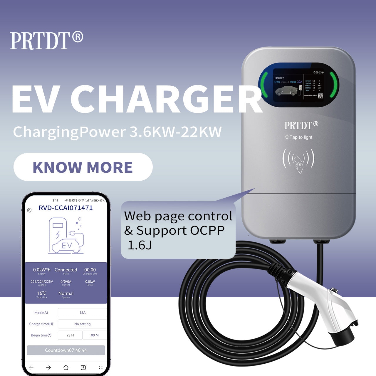 New 7kW 11kW 22kW Residential AC EV Charger with OCPP 1.6 J Vehicle Charging Wallbox Type2 Three Phases for Residential Charging